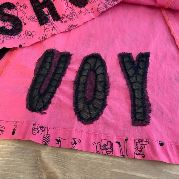 Vintage Pink Black Novelty Print Skirt Shop Till You Drop Sheer Spellout Size S - Picture 16 of 16